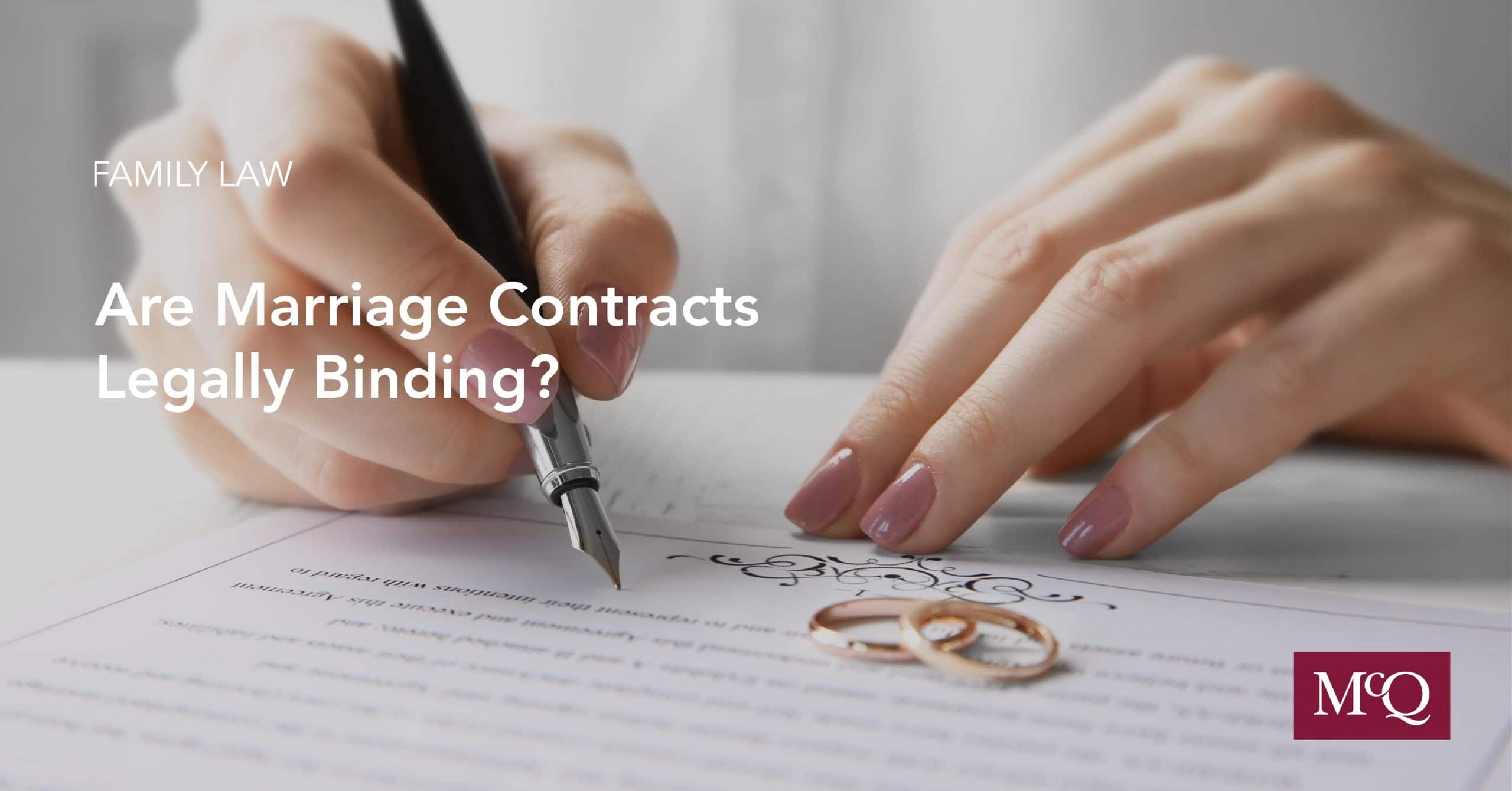 Family Lawyers Answer - Are Marriage Contract Legally Binding? - Blog Cover